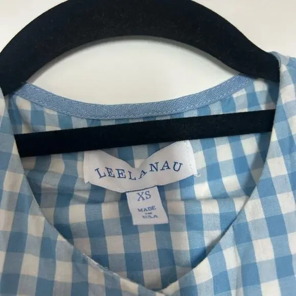Leelanau Gingham Blue 100% Linen Button-Down Mini Dress size XS 60s cottage core - Picture 10 of 12